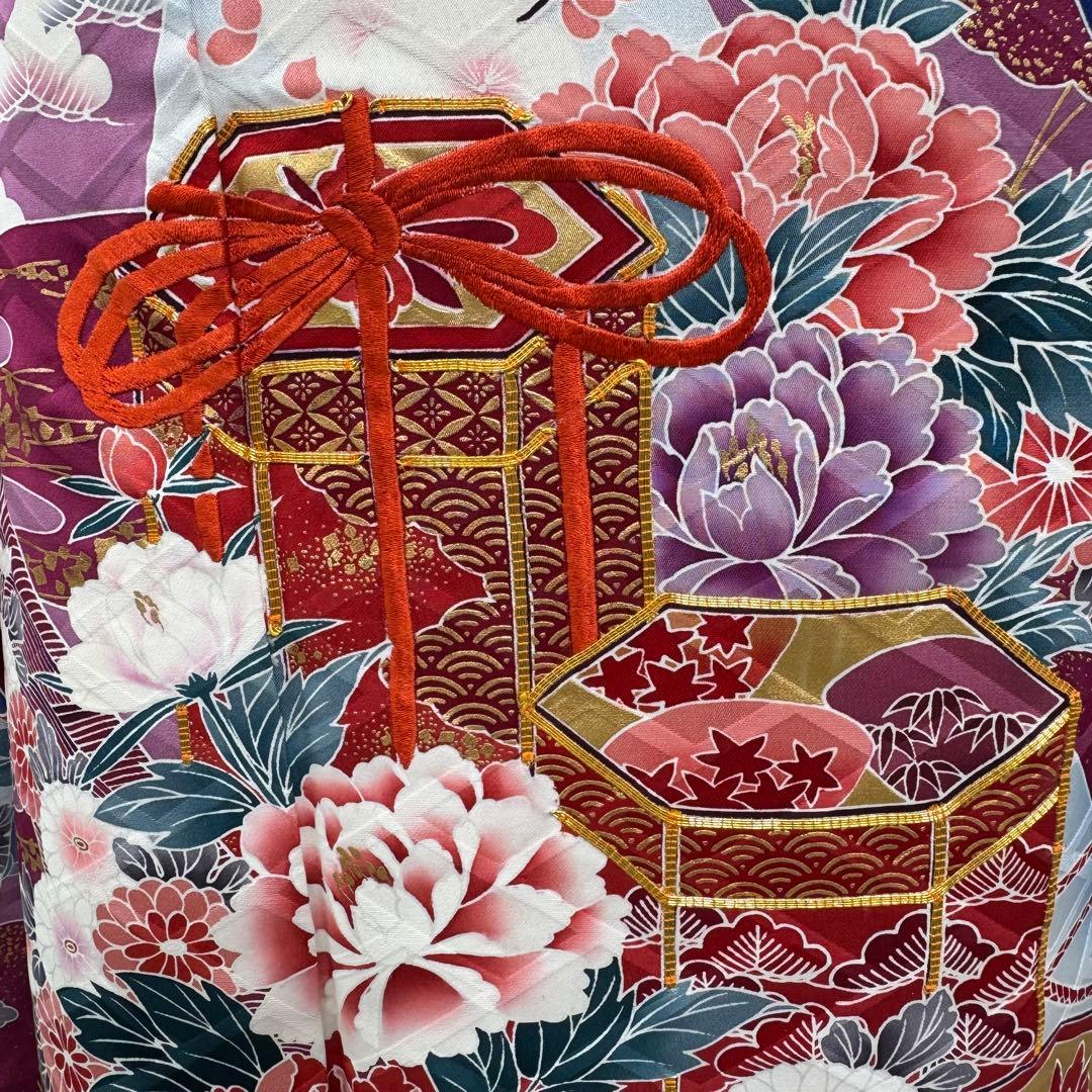 振袖豪華9点フルセット　青系　金駒刺繍　金彩　牡丹　貝桶　成人式　結婚式