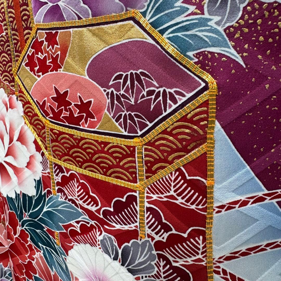 振袖豪華9点フルセット　青系　金駒刺繍　金彩　牡丹　貝桶　成人式　結婚式