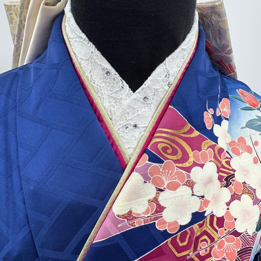 振袖豪華9点フルセット　青系　金駒刺繍　金彩　牡丹　貝桶　成人式　結婚式