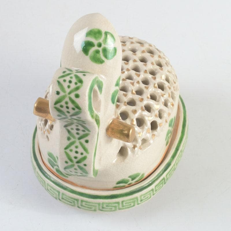 茶道具　九谷焼　九谷峯久　園江久雄作　仁清写　冠　香炉　共箱　V　9422