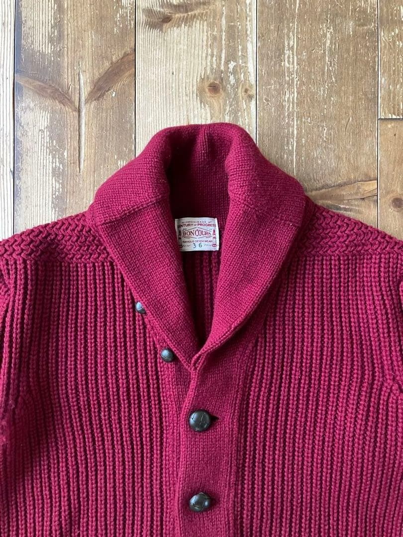 BONCOURA ボンクラ 長袖ショールニット ガウンニット ワイン色 36