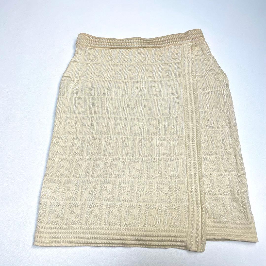FENDI フェンディ ニット スカート ズッカ柄 総柄 ベージュ 40サイズ