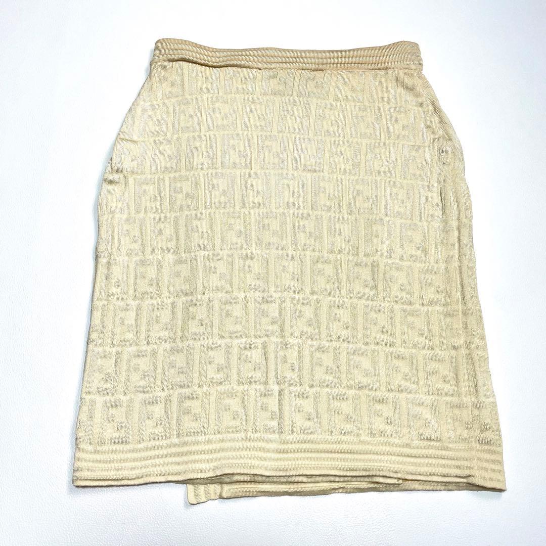 FENDI フェンディ ニット スカート ズッカ柄 総柄 ベージュ 40サイズ