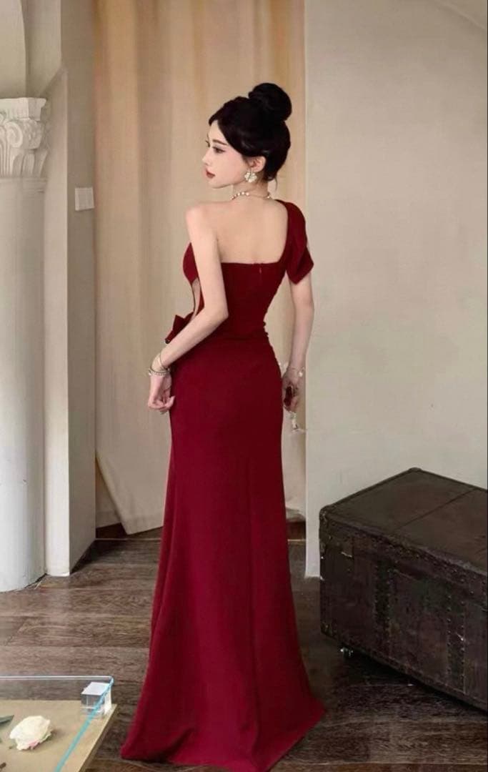 肩出し艶ベロアロングドレス✨セクシーパーティー向け