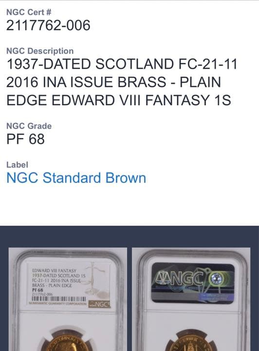 2016(1937) エドワード8世 真鍮貨 記念メダル プレーンエッジ