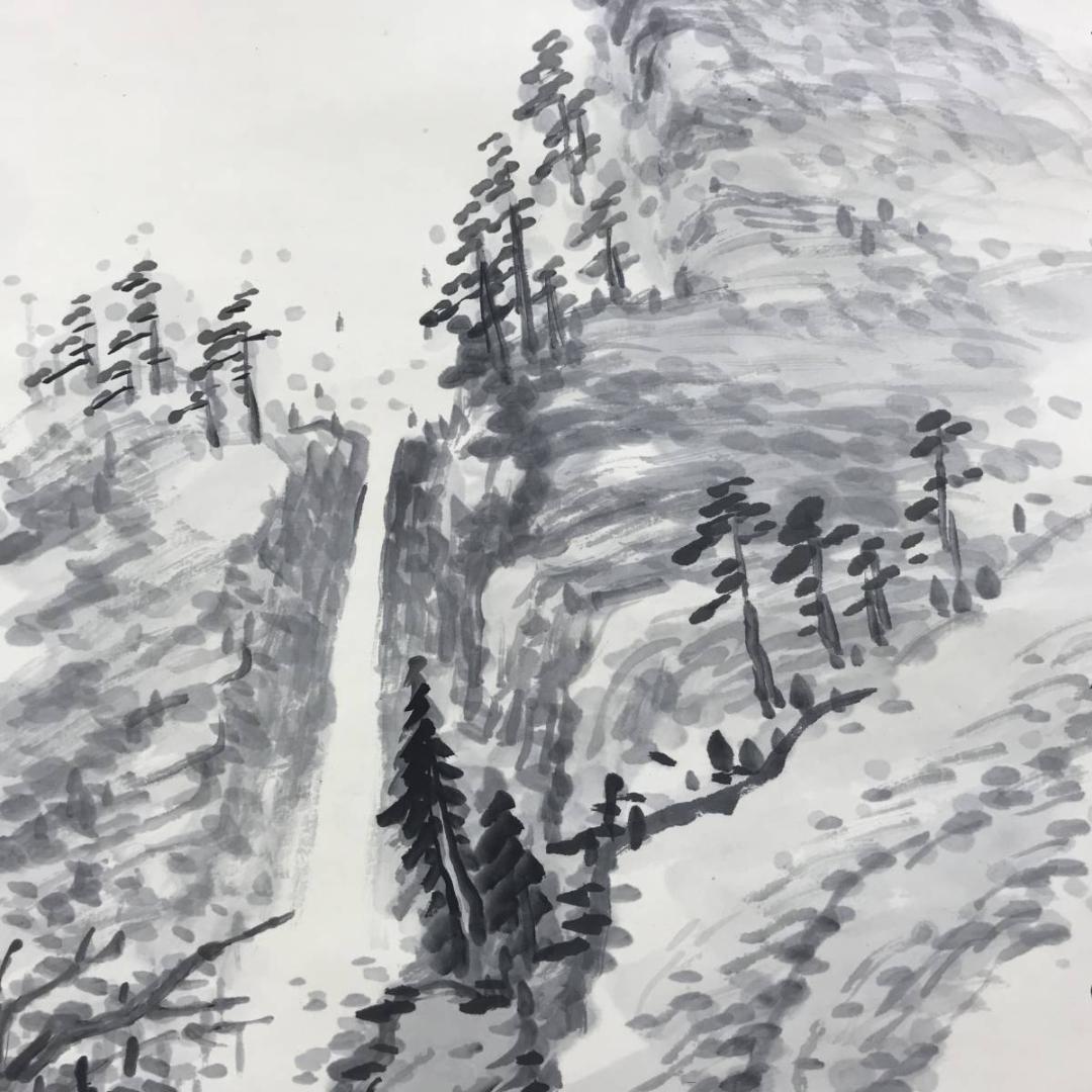 真作/福田浩湖/幽渓飛泉画賛/滝図/山水図/掛軸/名家伝来/AD-922