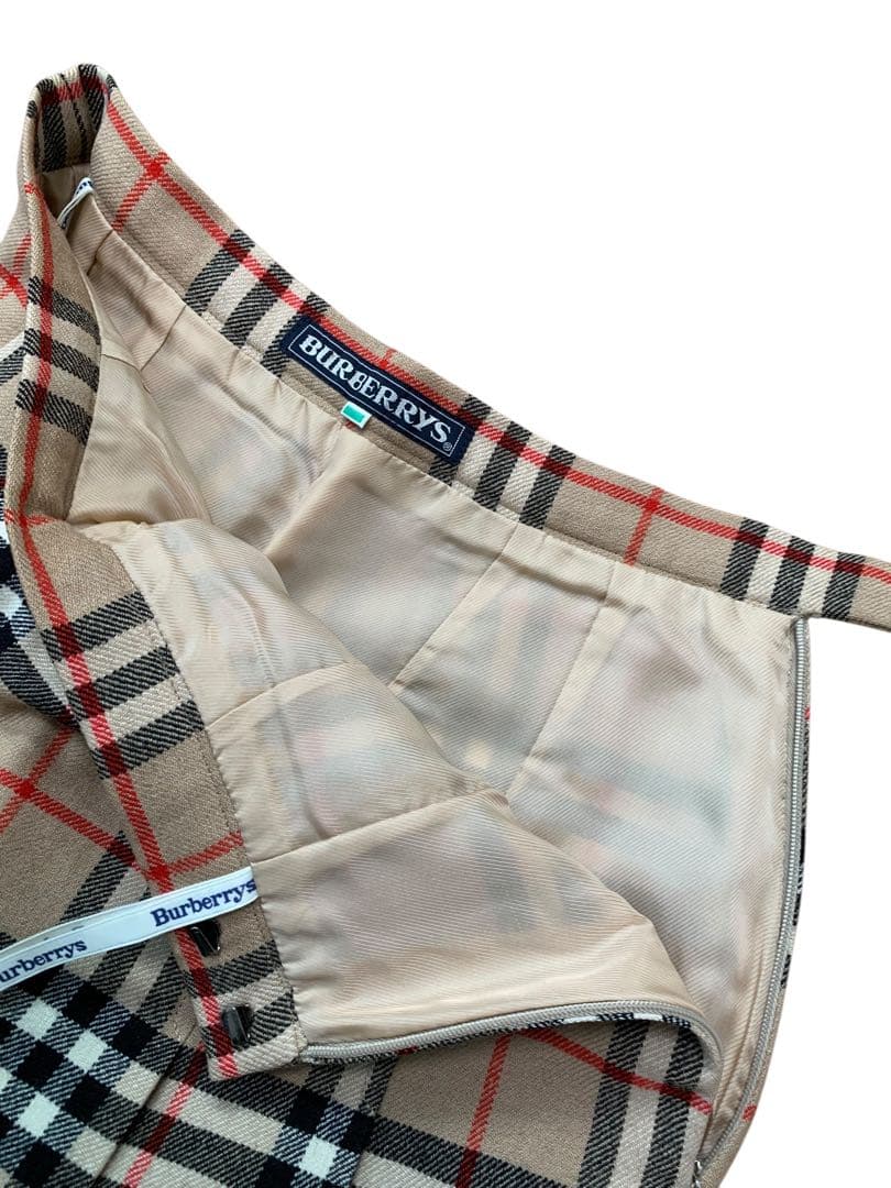 バーバリー　スカート　プリーツ　膝下　ノバチェック　ベージュ　毛100%