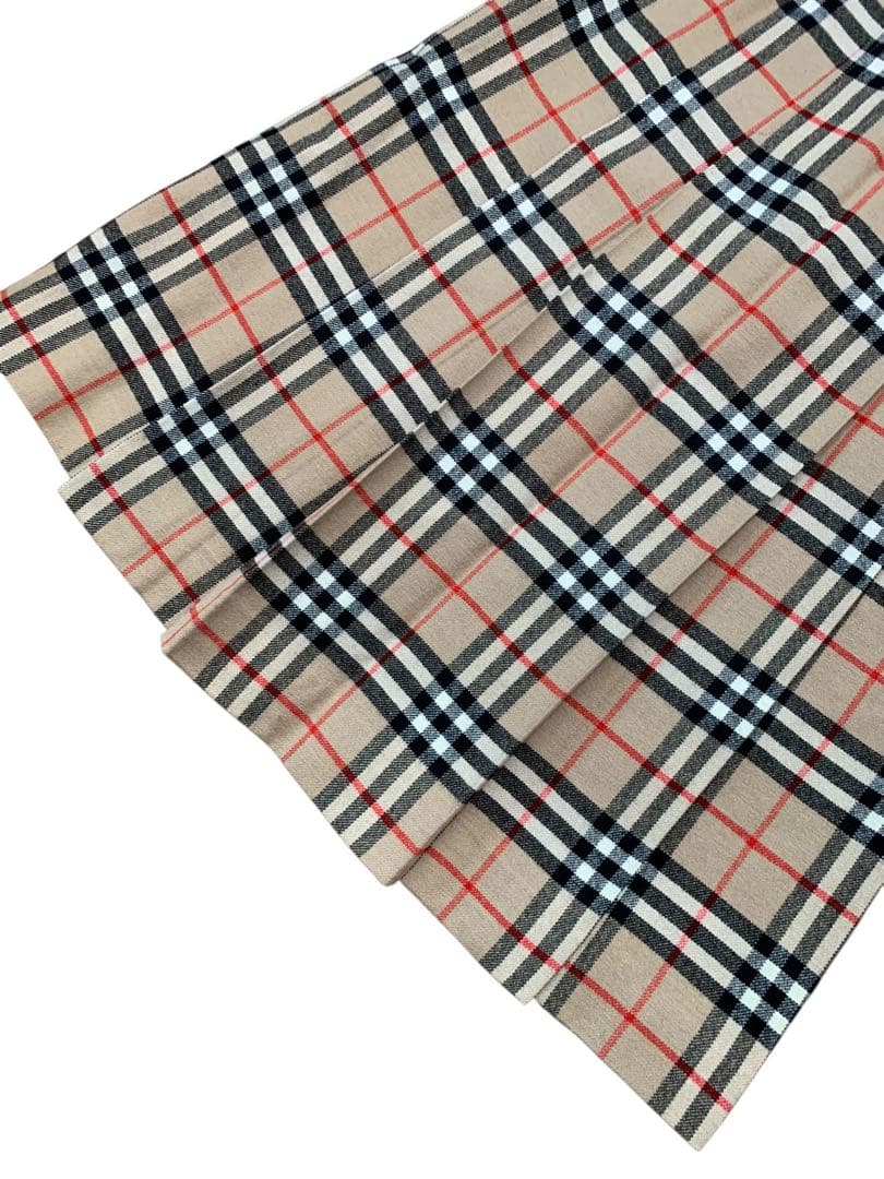 バーバリー　スカート　プリーツ　膝下　ノバチェック　ベージュ　毛100%