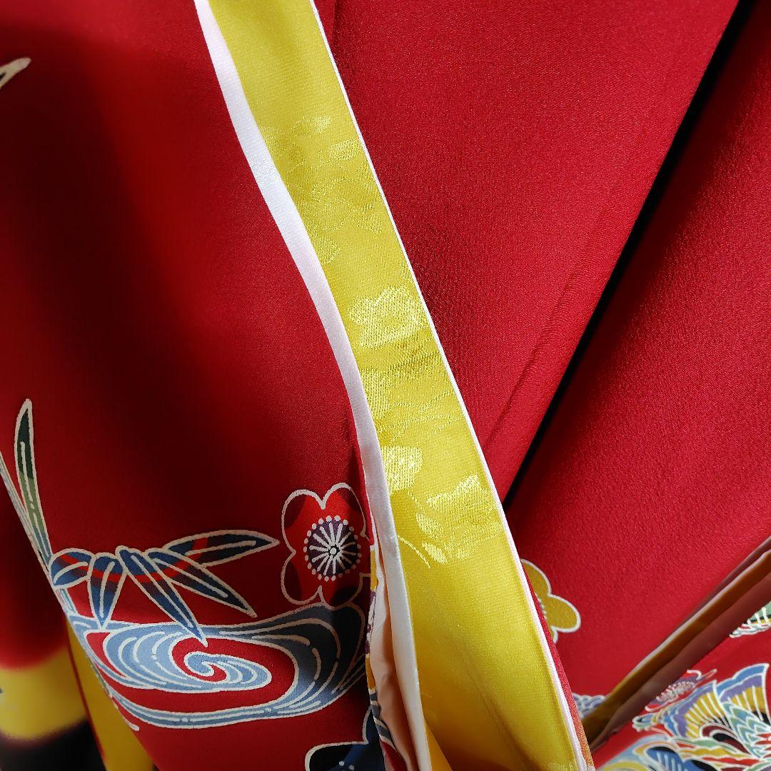 正絹 紅型調赤振袖＆長襦袢＆帯揚げ帯締めセット