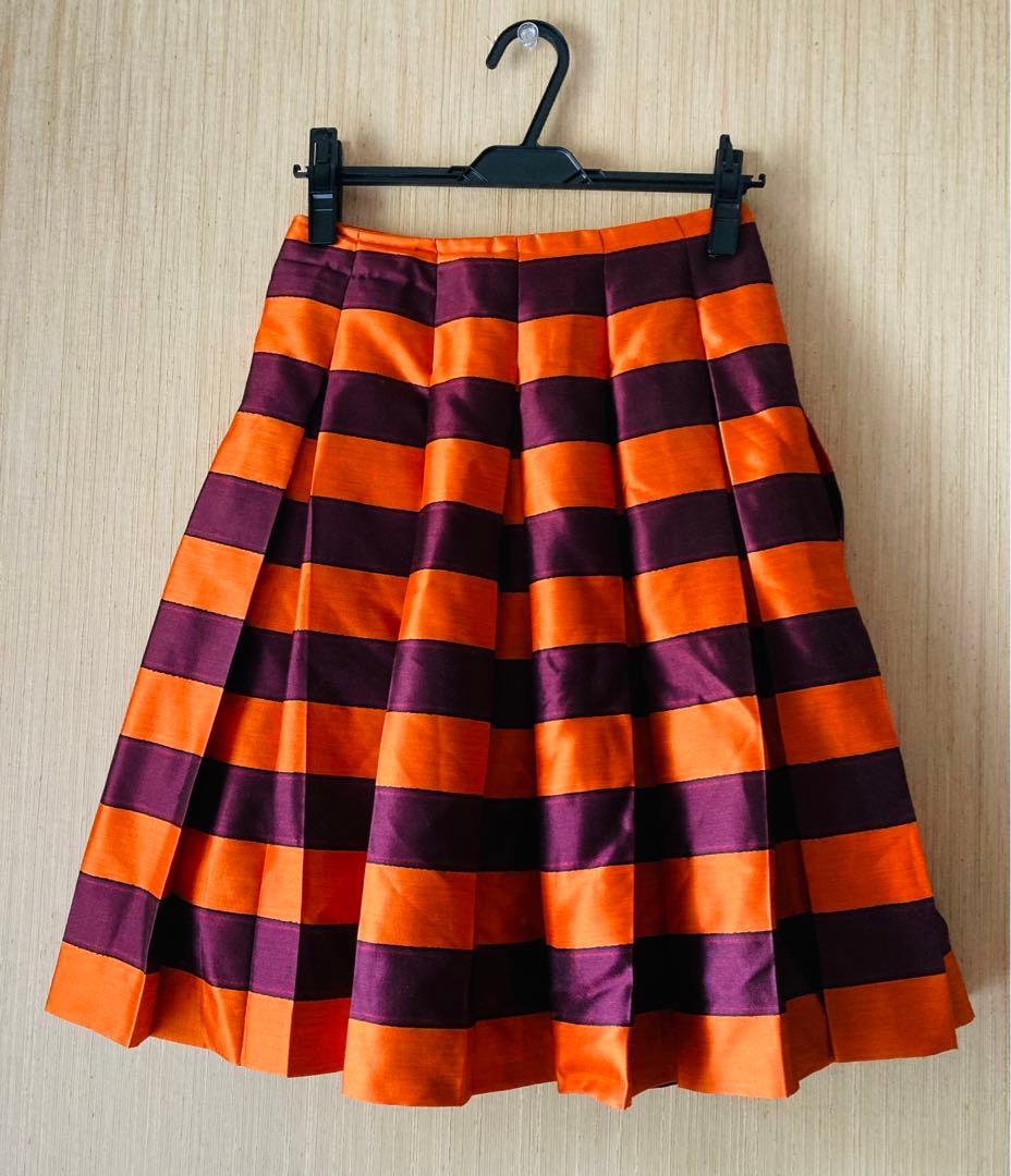 PRADA プラダ シルクプリーツスカート 38 ボーダー ワンピース