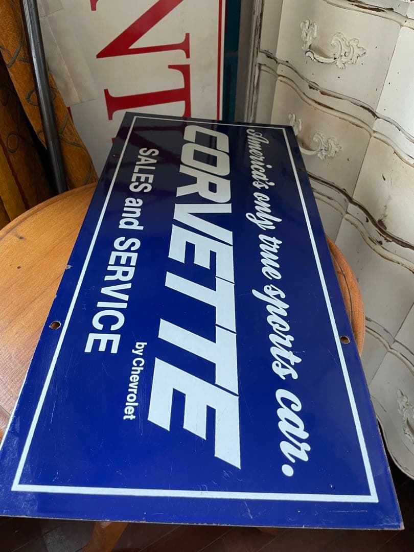 アンティーク　ホーロー　サイン　プレート看板　 　CORVETTE アメリカレア