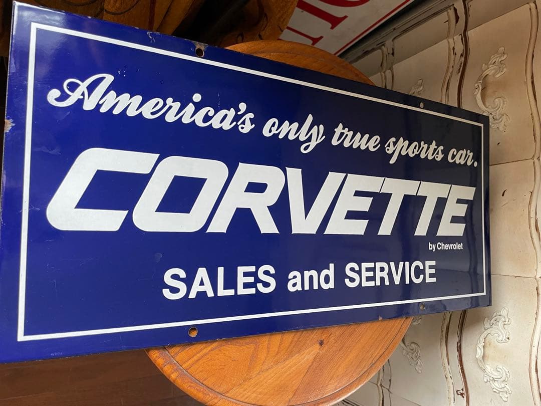 アンティーク　ホーロー　サイン　プレート看板　 　CORVETTE アメリカレア