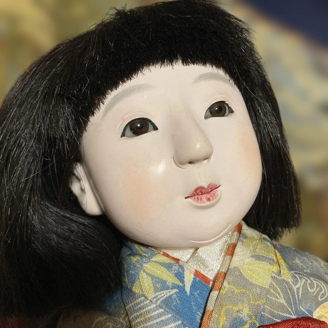 古い市松人形　１２号　４２ｃｍ　昭和初期　色白細面べっぴんさん