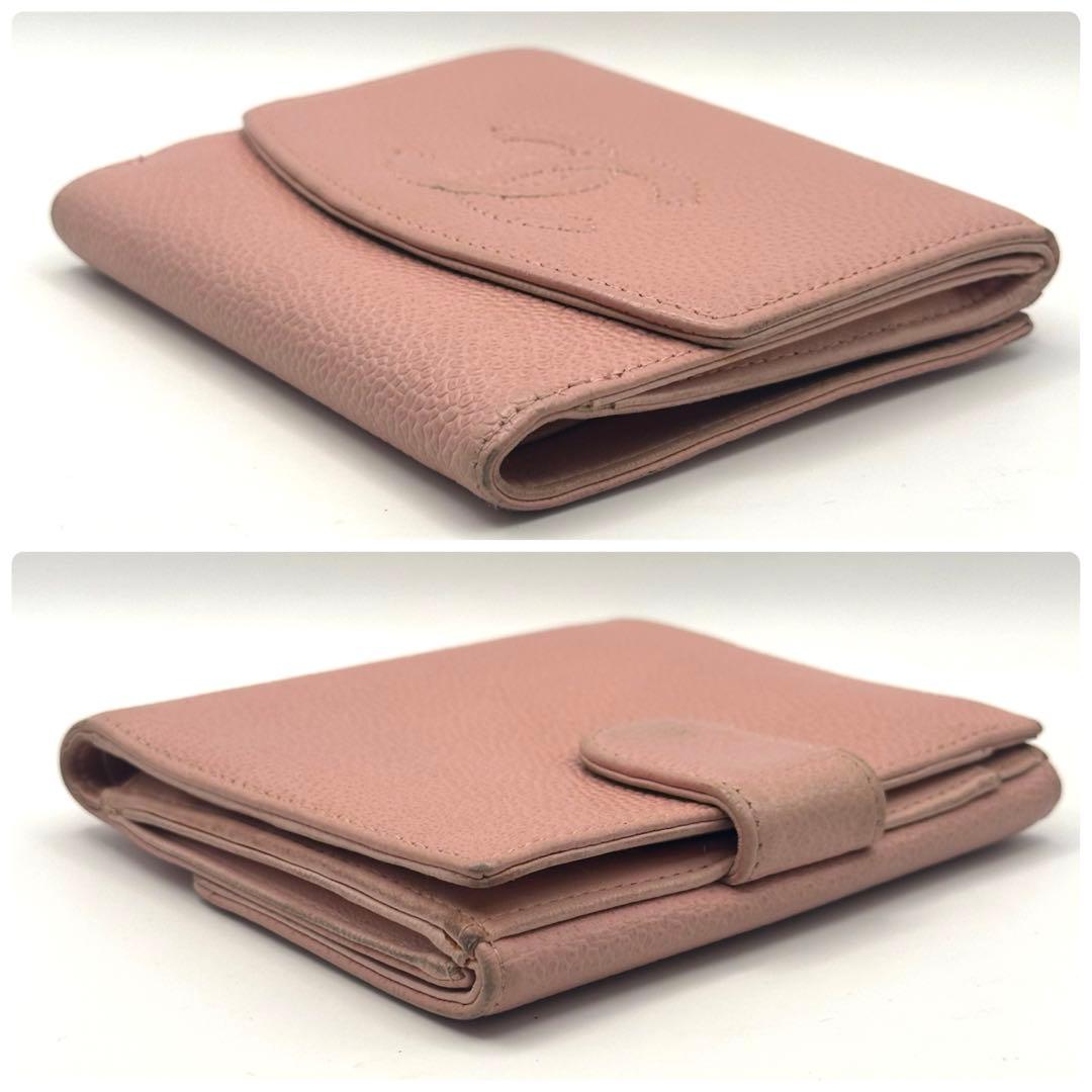 【人気モデル】CHANEL シャネル キャビアスキン 二つ折り財布 ココマーク