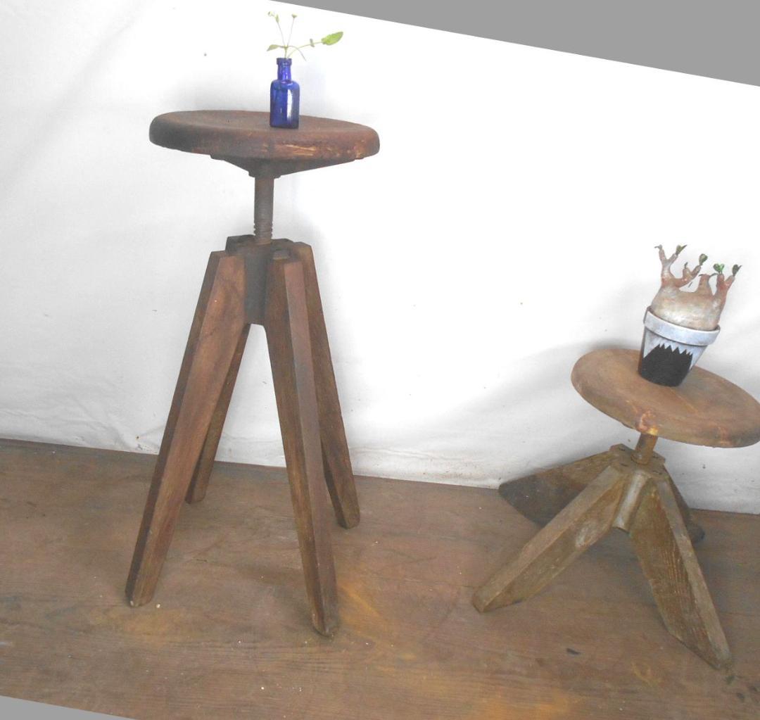 ■回転　丸椅子　木製イス　昭和レトロ/ビンテージ/学校/実験室