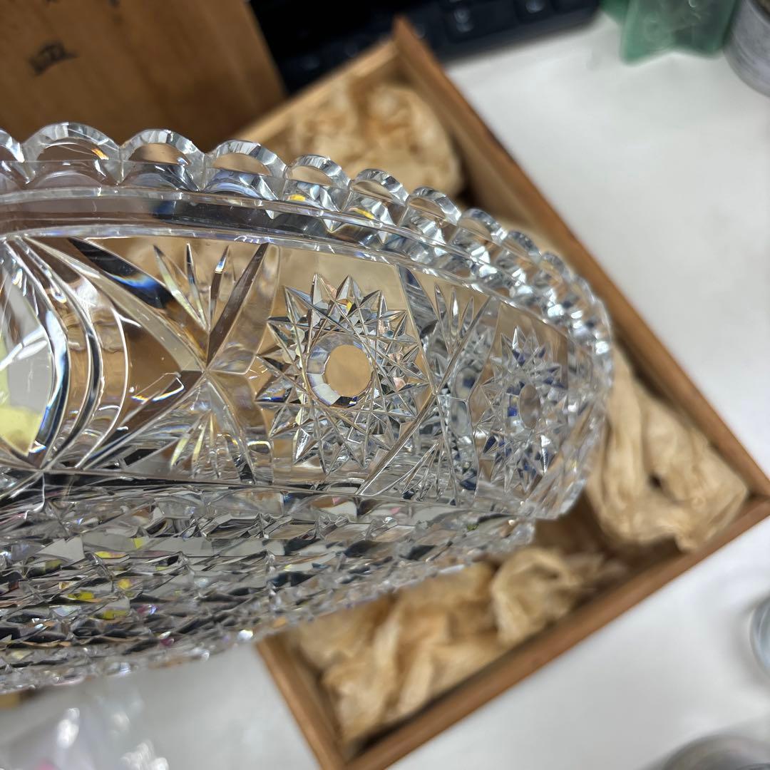 【未使用】変り皿　チェコスロバキア製　クリスタル　ダイヤカットグラス