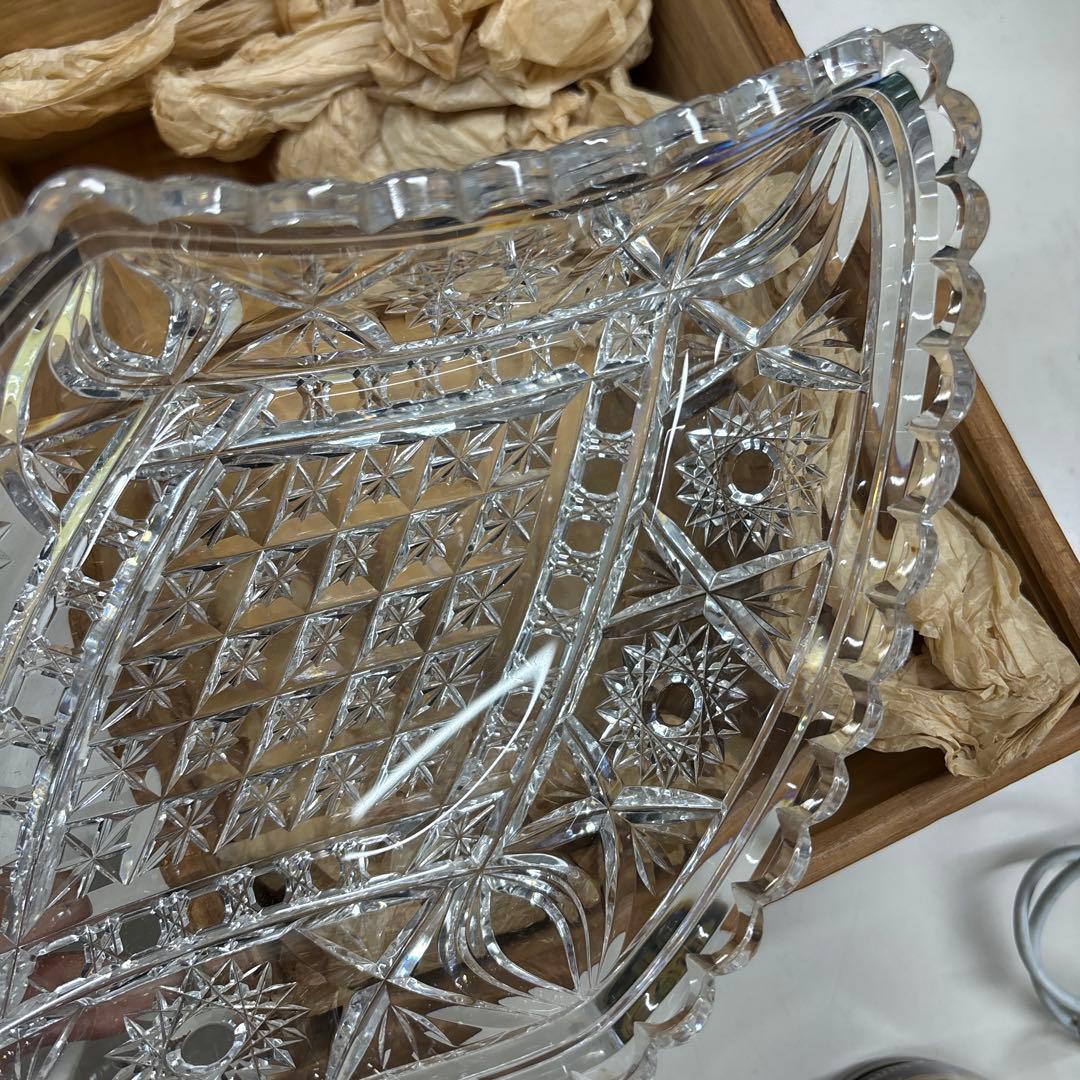 【未使用】変り皿　チェコスロバキア製　クリスタル　ダイヤカットグラス