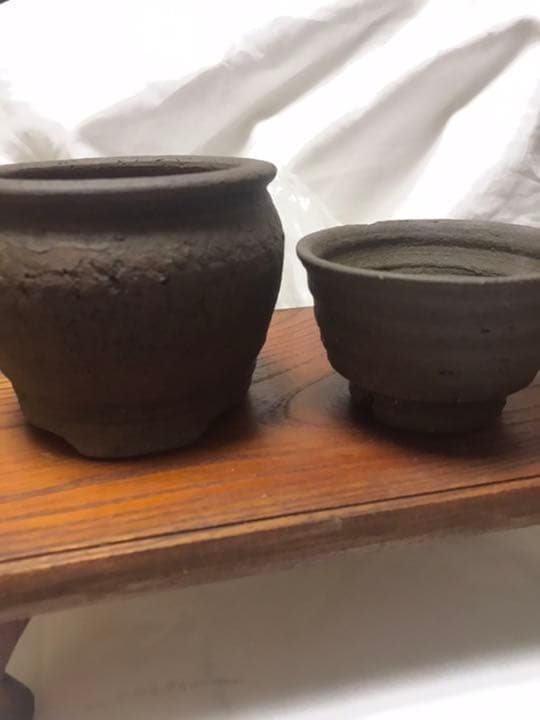 盆栽鉢　おまけ付き超時代のり手捻り焼き締め小品盆栽鉢名工泥珠正文1点物山野草
