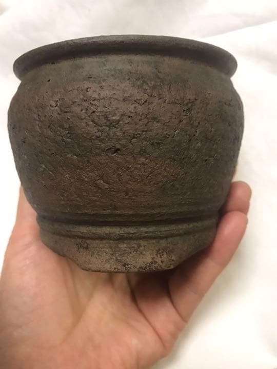 盆栽鉢　おまけ付き超時代のり手捻り焼き締め小品盆栽鉢名工泥珠正文1点物山野草