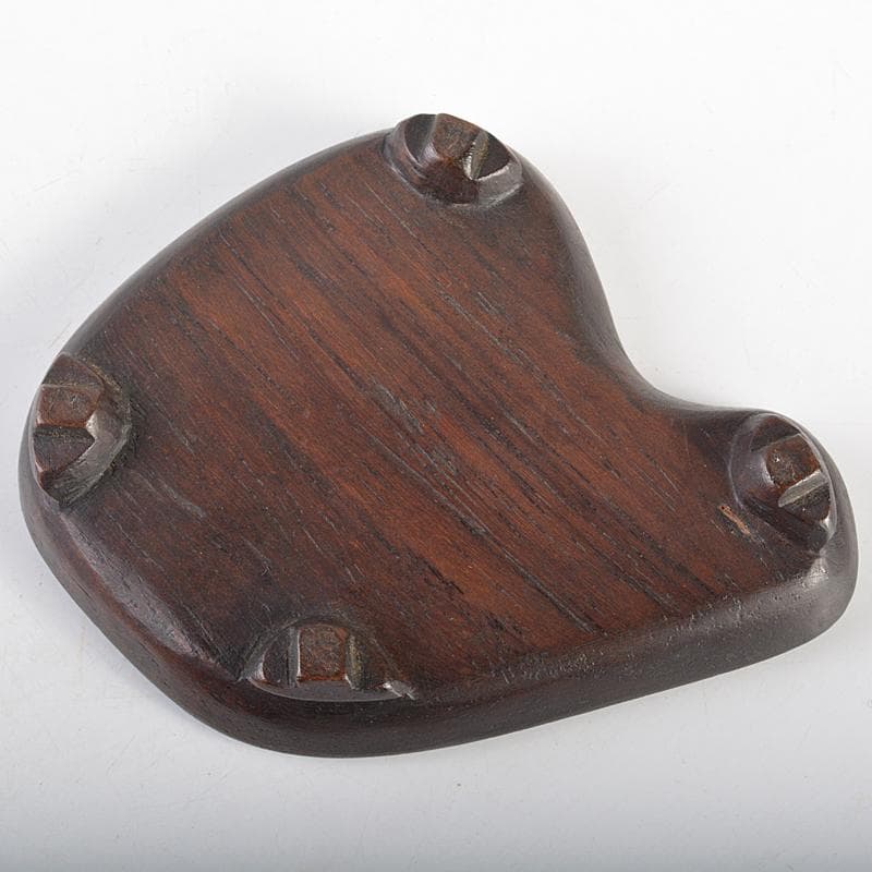 中国　玉石白玉彫刻　桃形　水孟　筆洗　唐木台・時代箱付　V　R7093