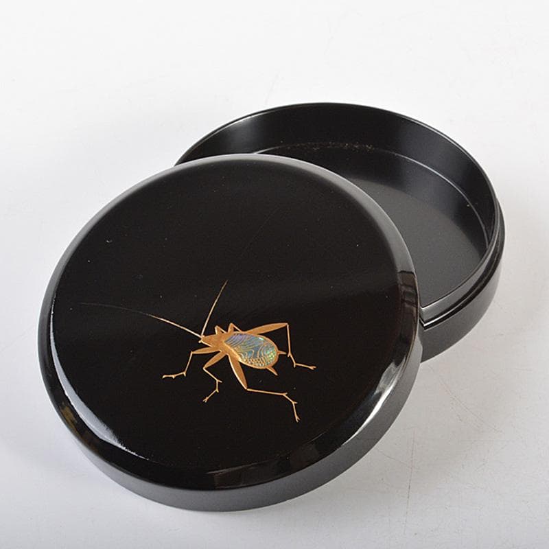 茶道具　輪島塗　荒井喜峰作　蟲蒔絵　螺鈿装飾　香合　共箱　V　R6683