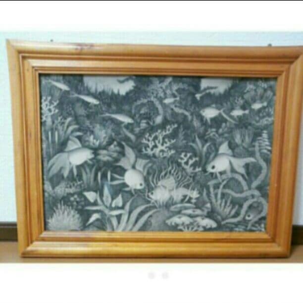 水彩画 自然 風景画 魚 海 絵画 インテリア アジアン モノクロ バリ 壁飾り