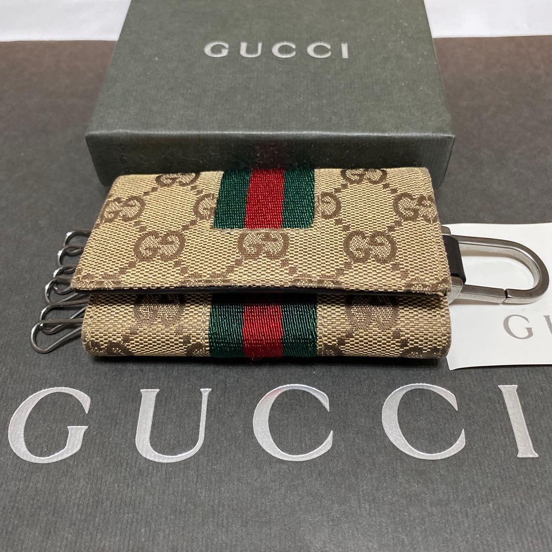 美品　グッチ　GUCCI　6連キーケース　GG柄シェリーライン　キャンバスレザー