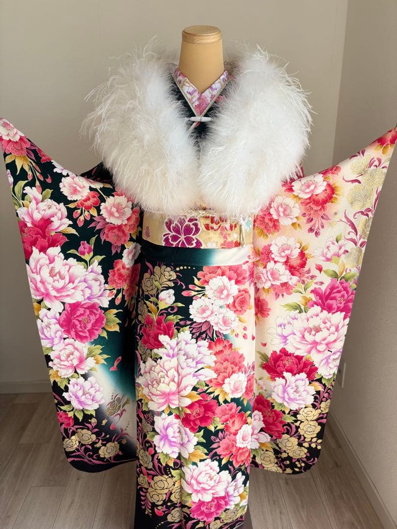 専用です⭐️豪華絢爛　振袖フルセット　正絹振袖　正絹袋帯　成人式　深緑系