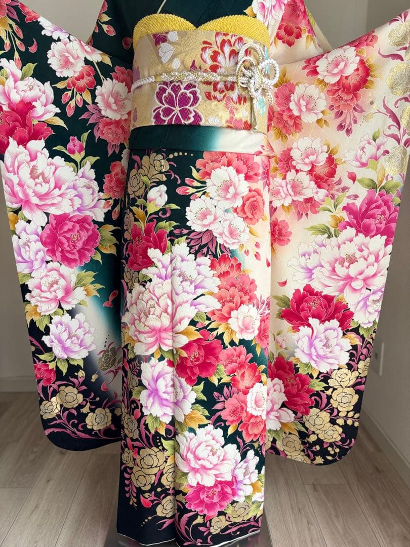 専用です⭐️豪華絢爛　振袖フルセット　正絹振袖　正絹袋帯　成人式　深緑系