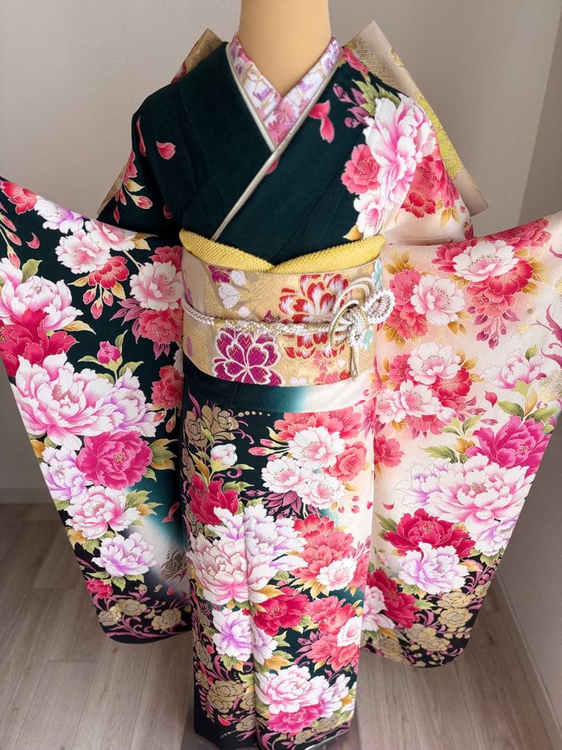 専用です⭐️豪華絢爛　振袖フルセット　正絹振袖　正絹袋帯　成人式　深緑系
