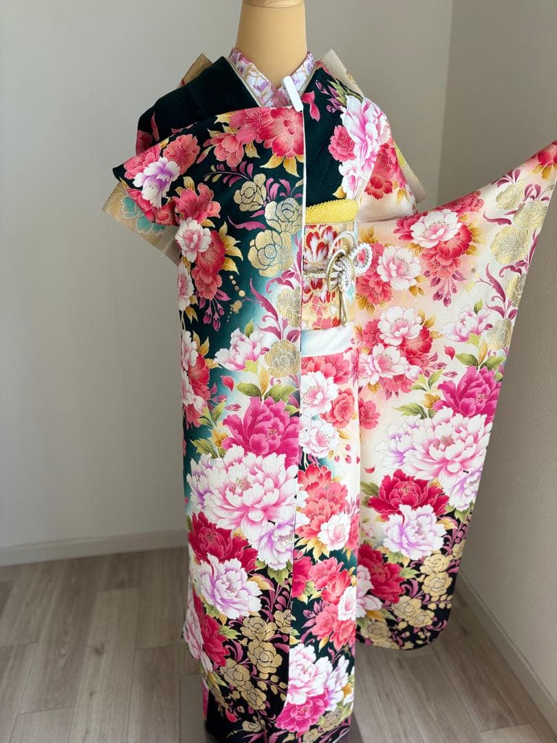 専用です⭐️豪華絢爛　振袖フルセット　正絹振袖　正絹袋帯　成人式　深緑系