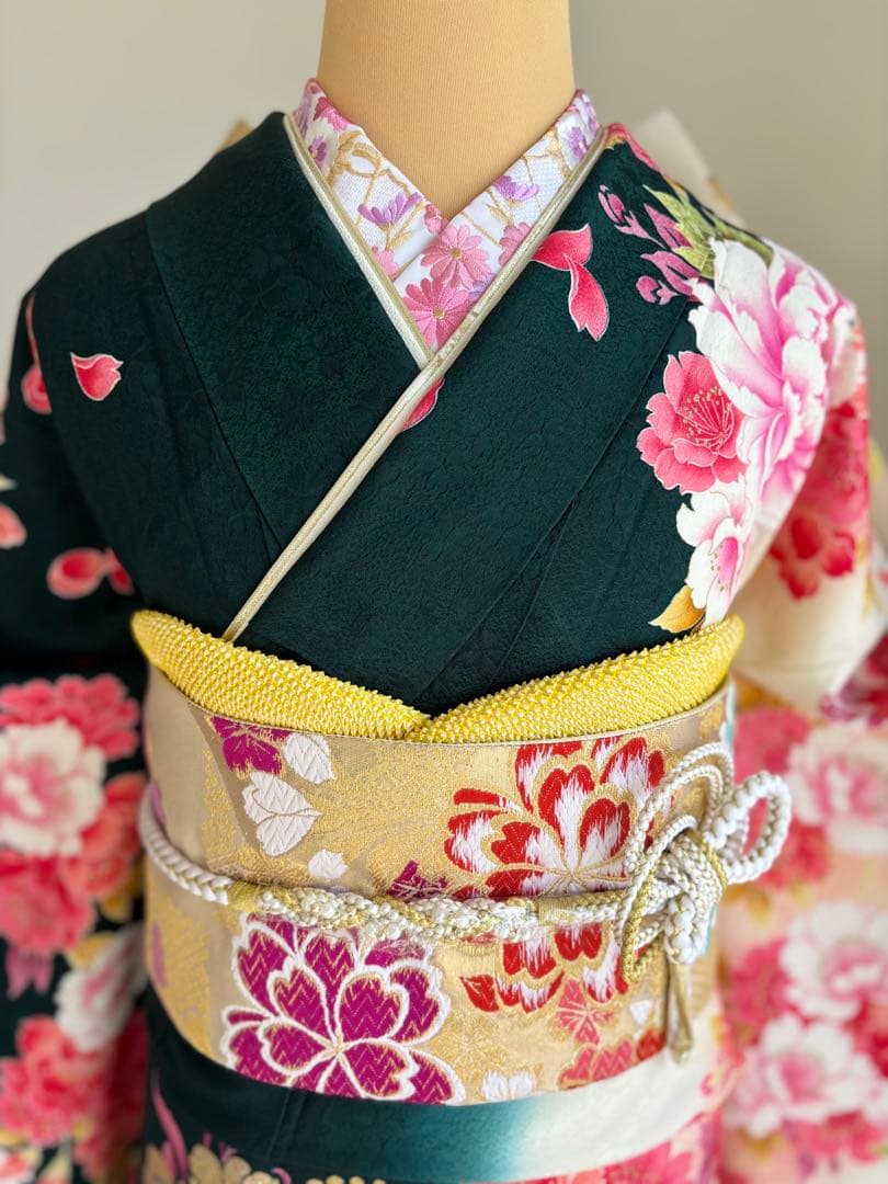 専用です⭐️豪華絢爛　振袖フルセット　正絹振袖　正絹袋帯　成人式　深緑系