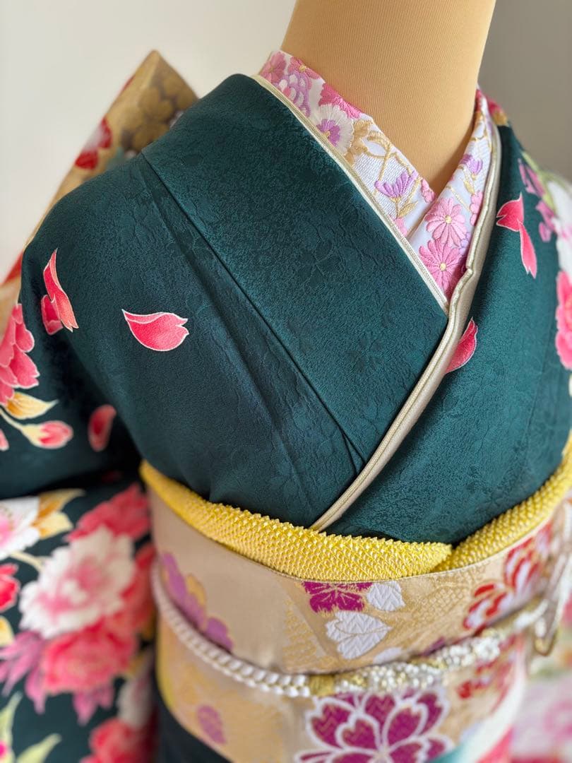 専用です⭐️豪華絢爛　振袖フルセット　正絹振袖　正絹袋帯　成人式　深緑系