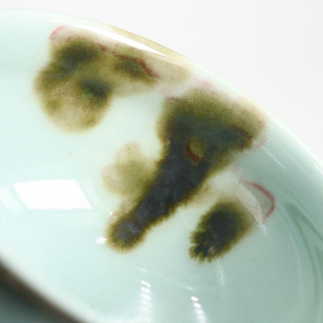 帝室技芸員 初代 諏訪蘇山作 飛青磁 天目茶碗 辰砂 茶道具 共箱　M832