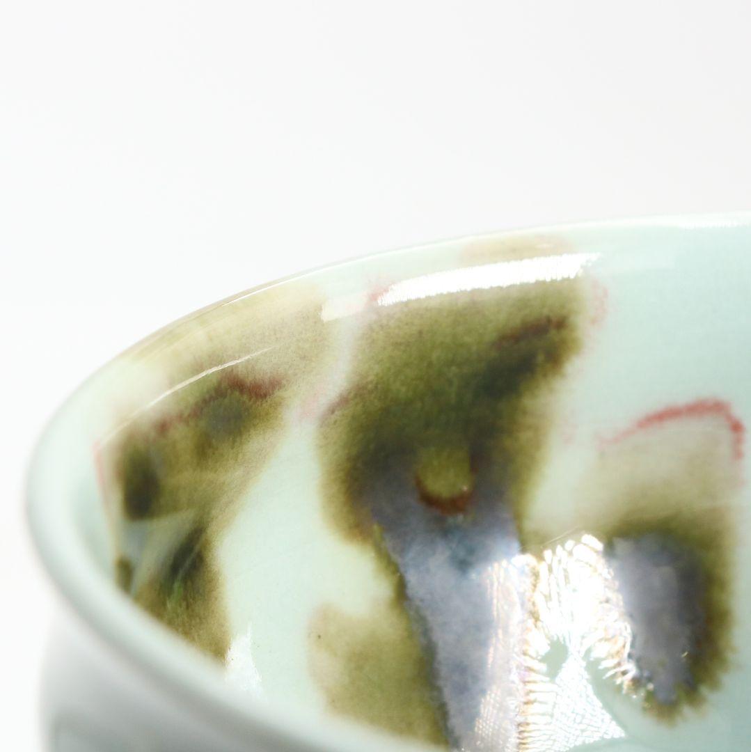 帝室技芸員 初代 諏訪蘇山作 飛青磁 天目茶碗 辰砂 茶道具 共箱　M832