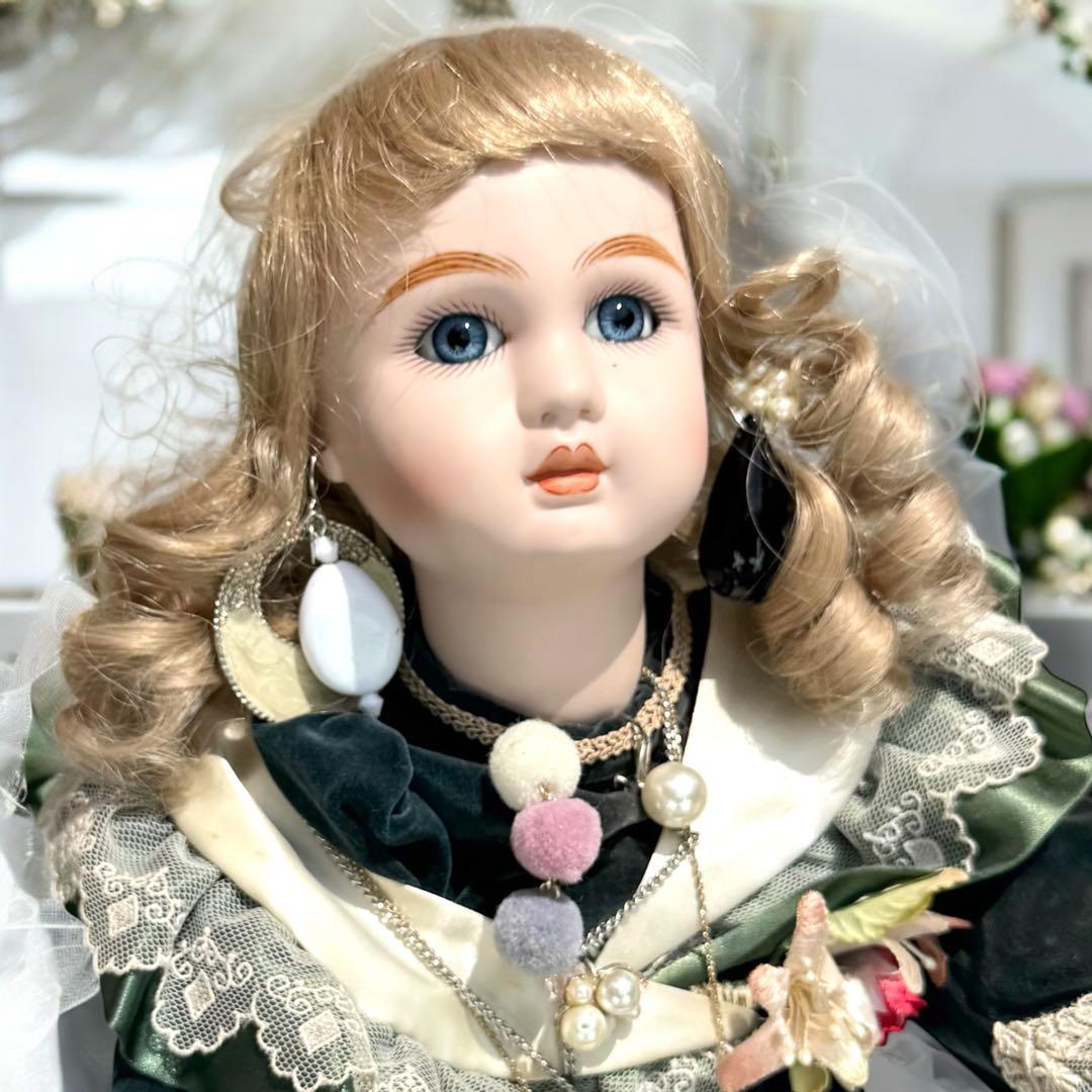 ノエル ビスクドール スタイナー リプロ フレンチ グリーン ドレス ボネ