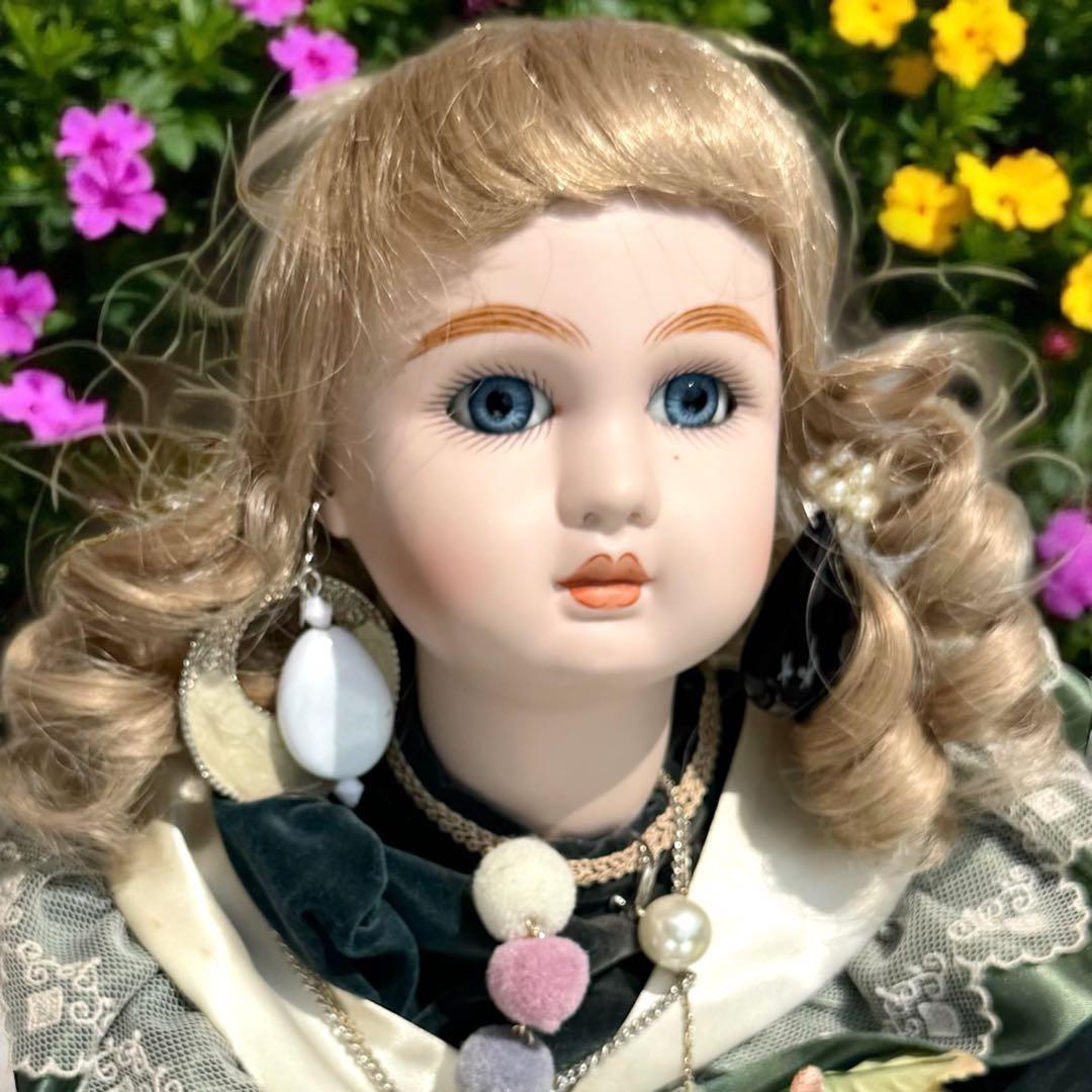 ノエル ビスクドール スタイナー リプロ フレンチ グリーン ドレス ボネ