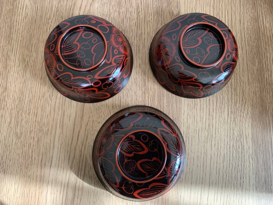 吉野塗　時代物　木芙蓉文のお椀3客　検懐石道具吉野塗　飯碗　吸物椀　珍品　蓋皿