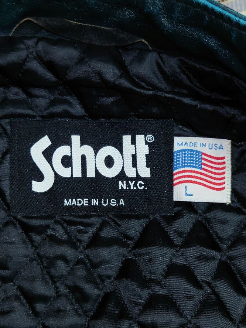 SCHOTT 緑芯 シングルライダースジャケット USA製 グリーン 872