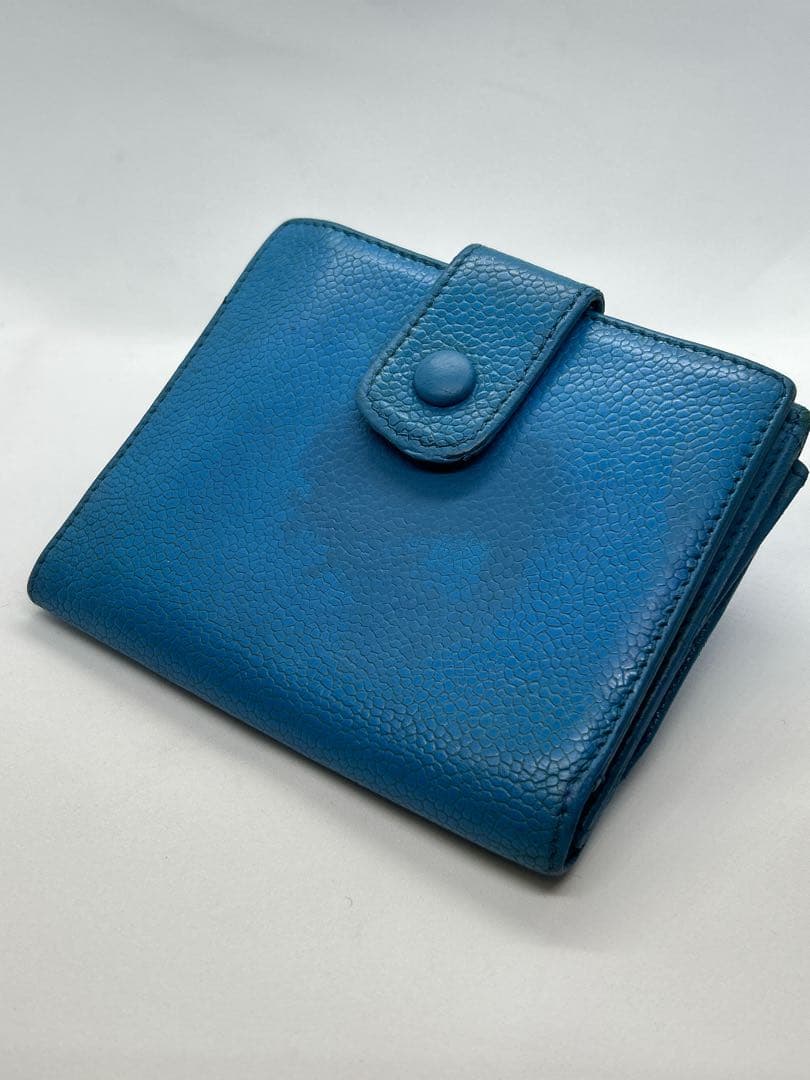 正規品✨CHANEL シールあり✨二つ折り財布 ブルー/704