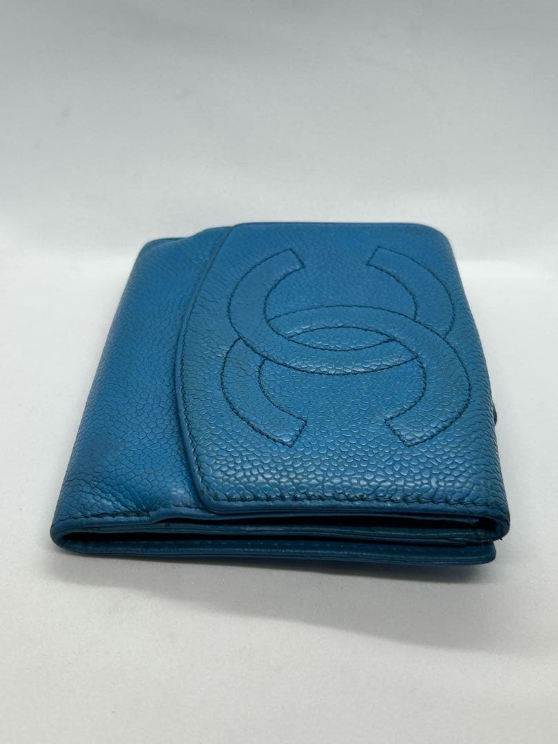 正規品✨CHANEL シールあり✨二つ折り財布 ブルー/704