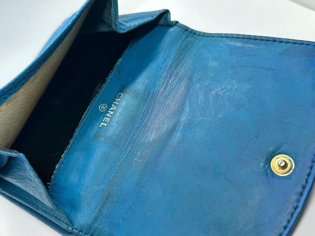 正規品✨CHANEL シールあり✨二つ折り財布 ブルー/704