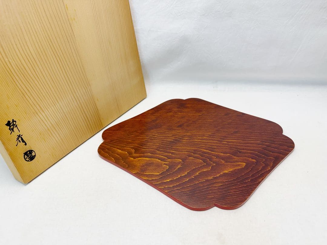 ほぼ未使用 華道具 塗師乾斎造 松スリ漆 菱形香台 爪紅 敷板 花台 香炉台共箱