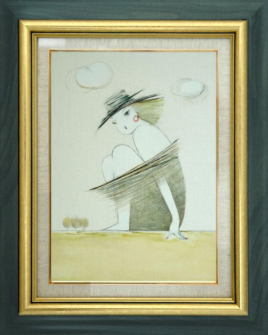 油絵 菅家令子 絵 絵画 インテリア 額付(黒) F3-041014 人物 女性