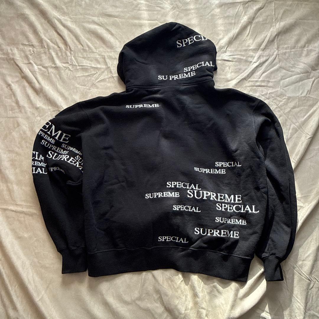 SUPREME L 刺繍　ロゴ　ジップアップ　パーカー ブラック　黒　裏起毛