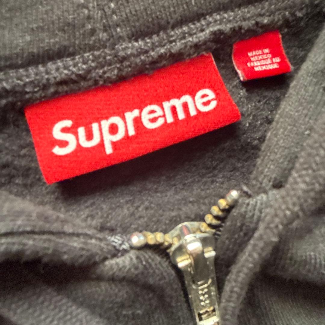 SUPREME L 刺繍　ロゴ　ジップアップ　パーカー ブラック　黒　裏起毛