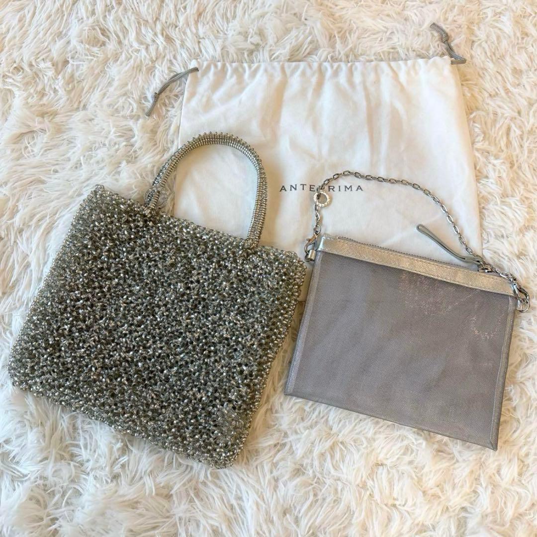 極美品 アンテプリマ スタンダード スクエア シルバー ワイヤーバッグ インナー