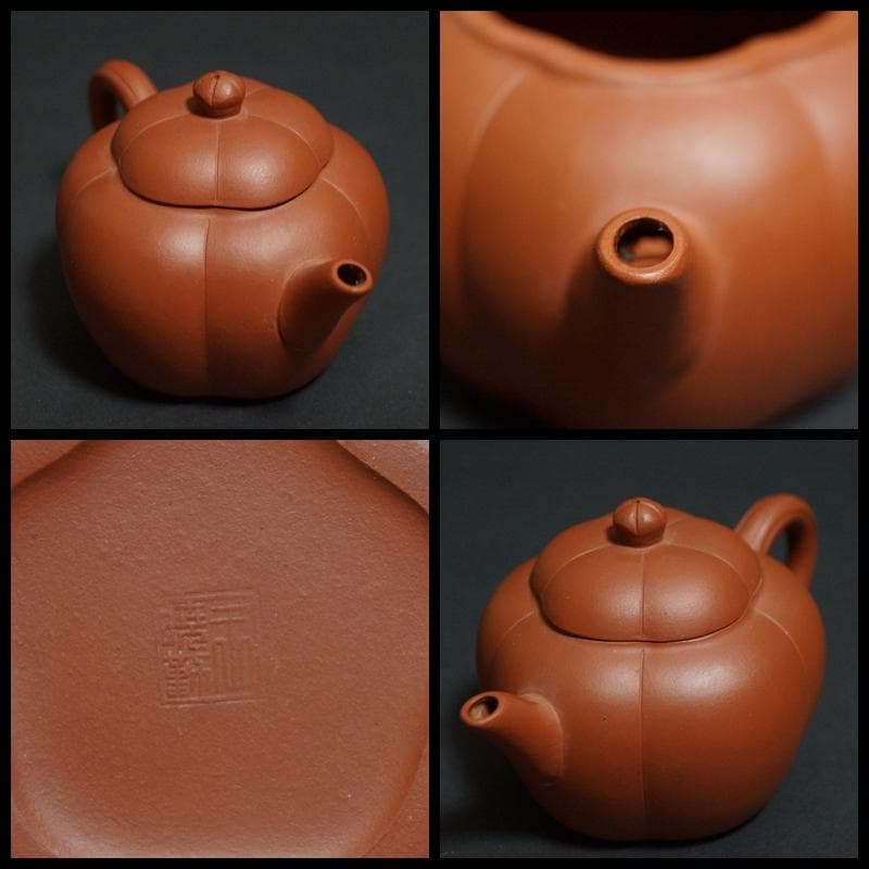 煎茶道具 唐物 朱泥 王暁勤製 在銘 瓜形紫砂壺(一対) 単孔朱泥急須茶器茶道具