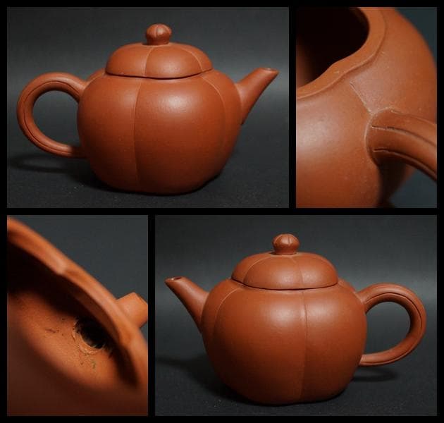 煎茶道具 唐物 朱泥 王暁勤製 在銘 瓜形紫砂壺(一対) 単孔朱泥急須茶器茶道具