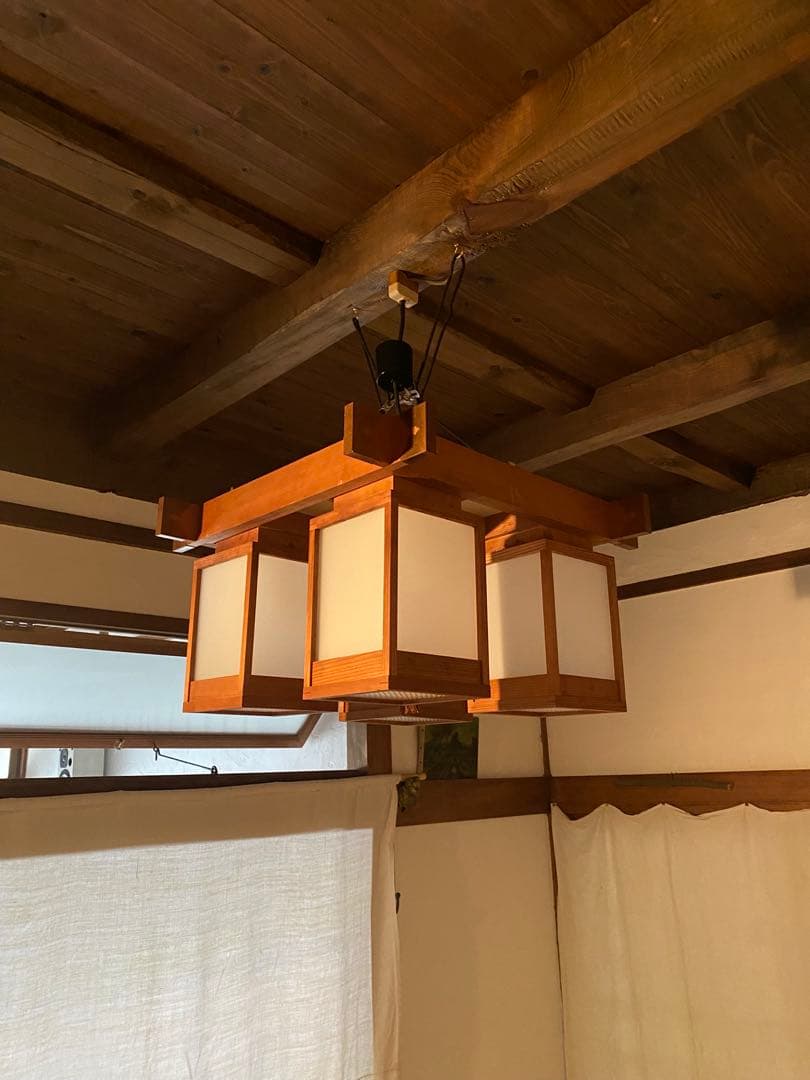 zz出品　　職人仕上げ 吊り下げ照明 木枠×乳白アクリル 60cm角